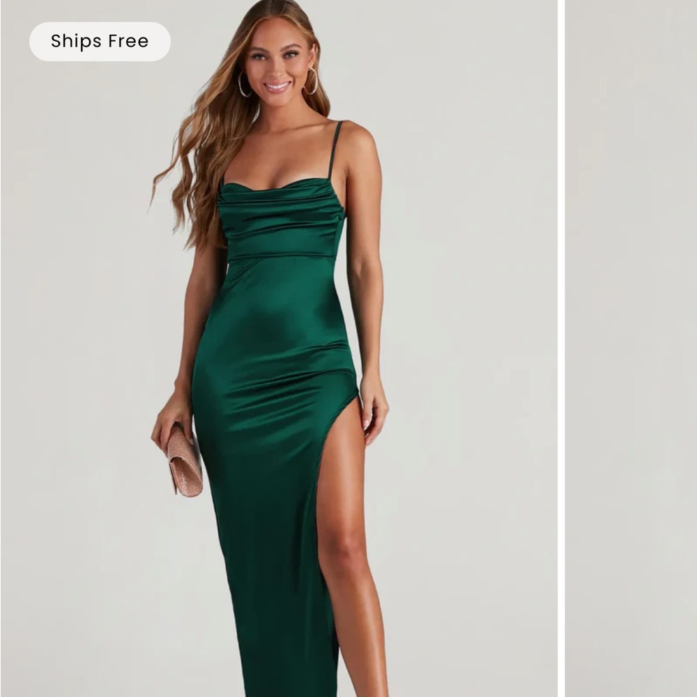 Windsor Green Satin Maxi Dress